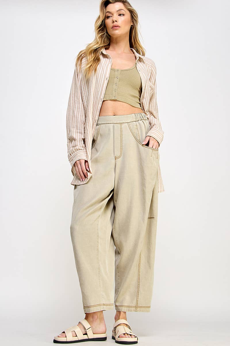 Pull-On Barrel Leg Pants