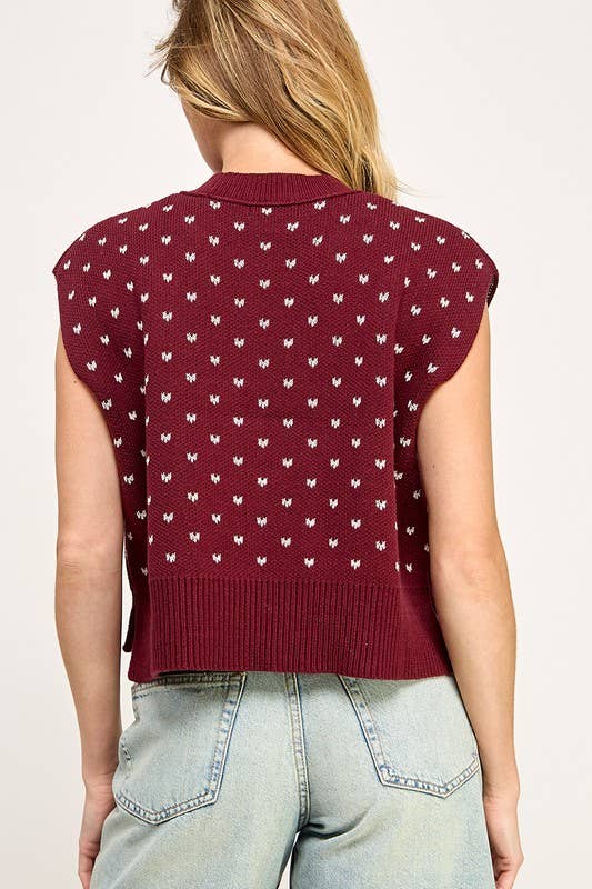 Heart Patterned Knit Vest