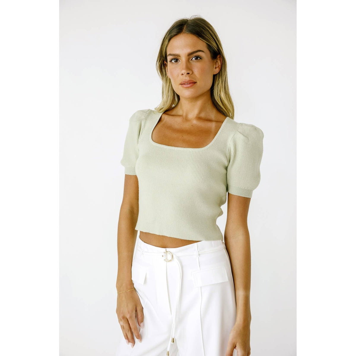 Ribbed Puff Sleeve Top