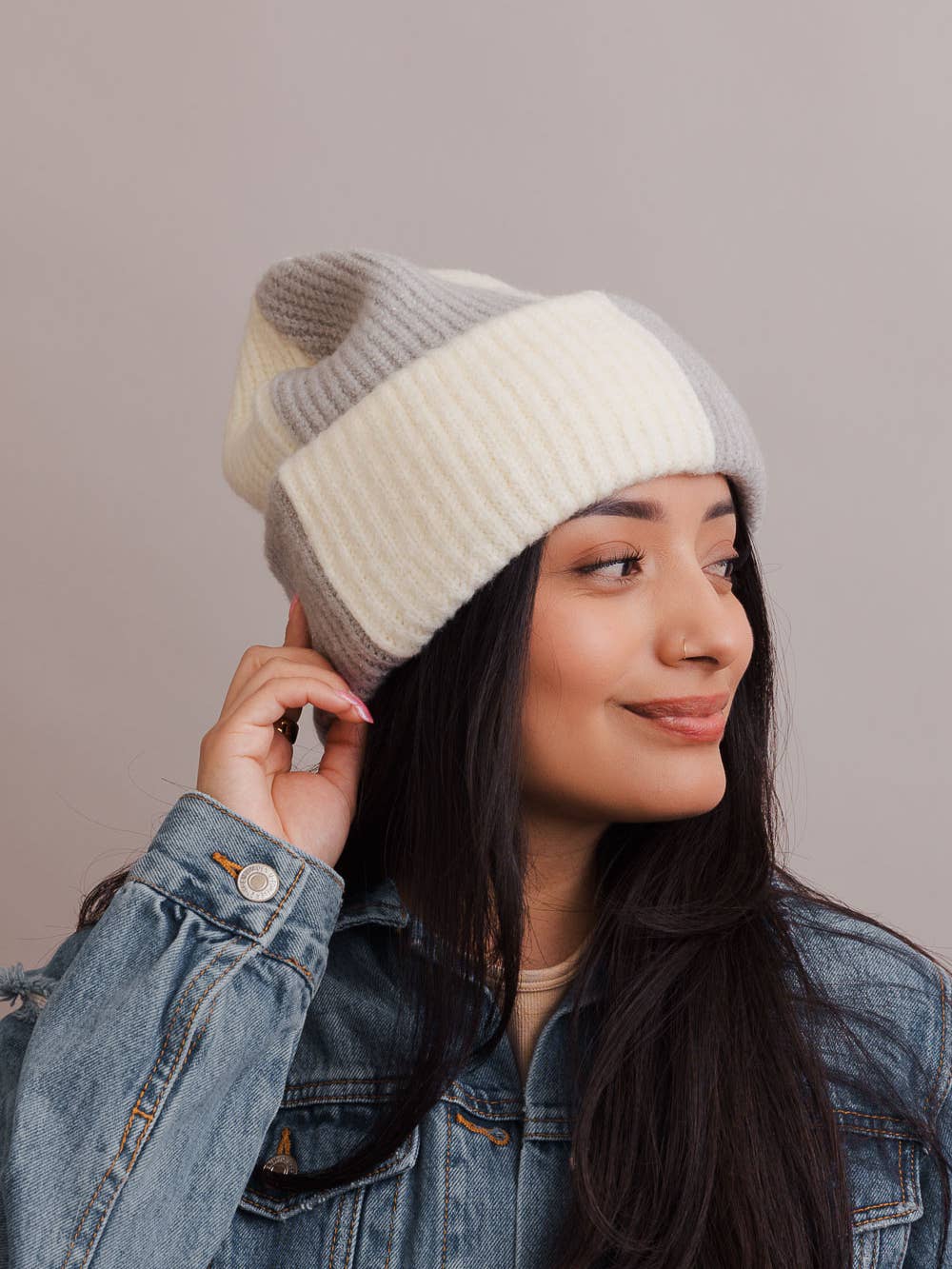 Two Tone Rib Knitted Beanie