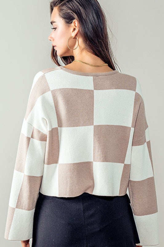 Checkered Cropped Sweater