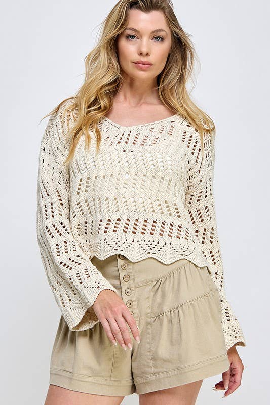 Pullover V-Neck Crochet Top