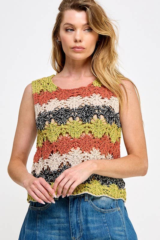 Multicolor Openwork Crochet Top