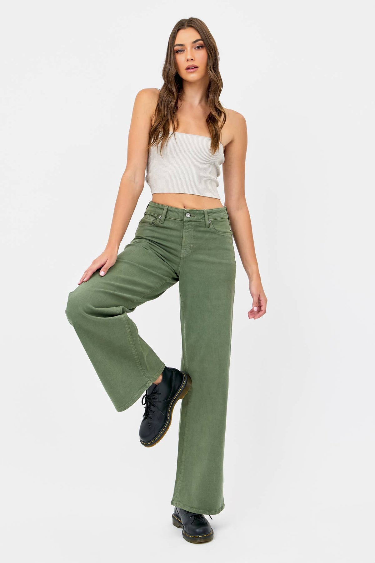 Green Stretch Wide Leg Jean