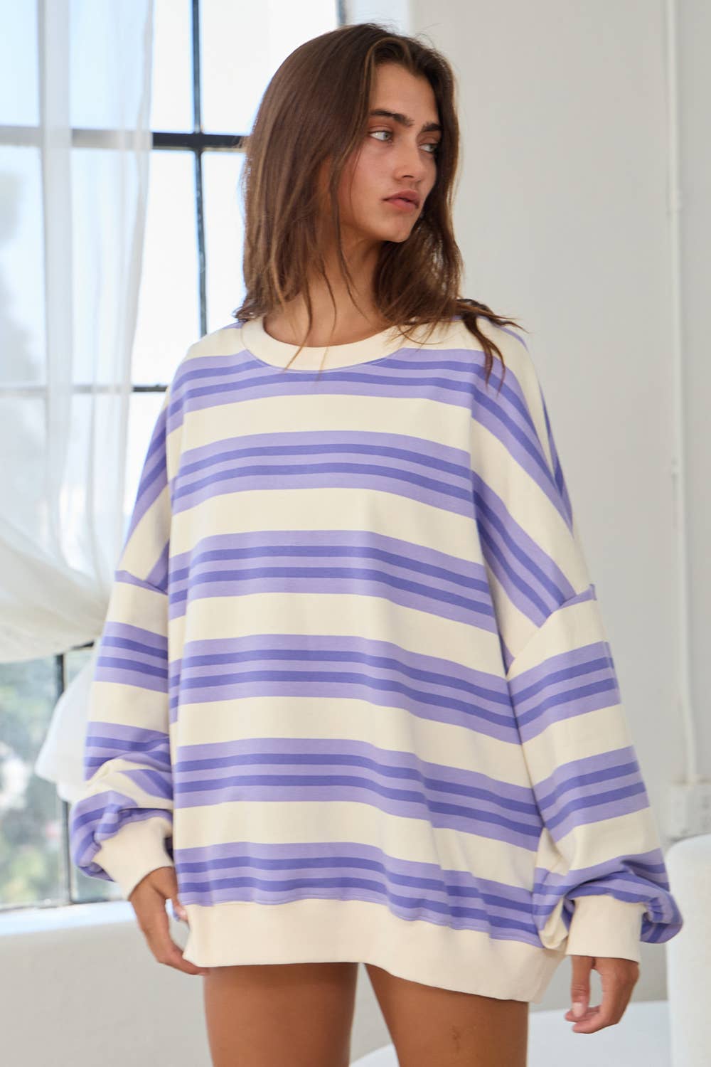 Striped Oversized Sweatshirt Top