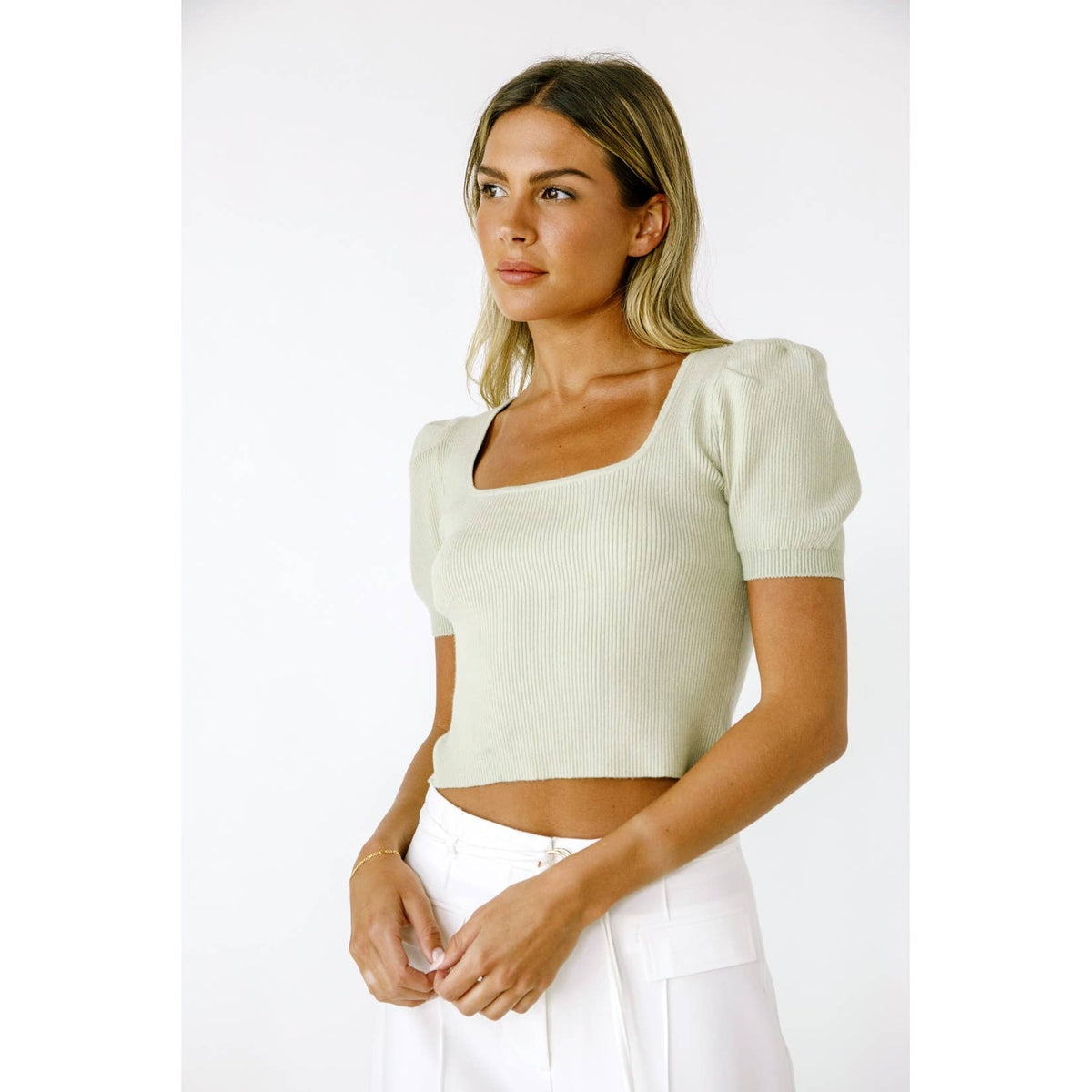 Ribbed Puff Sleeve Top