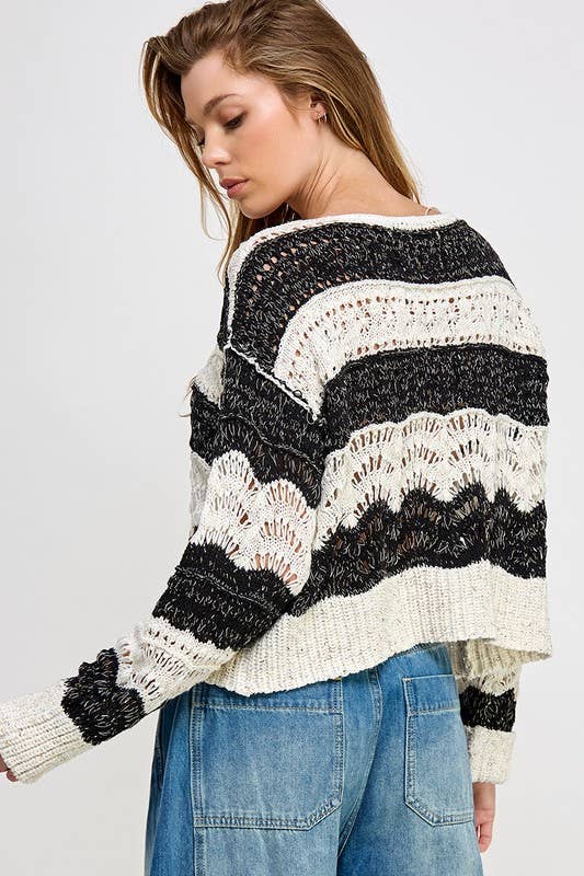 Open-Stitch Pullover Sweater