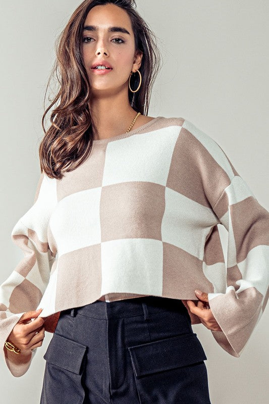 Checkered Cropped Sweater