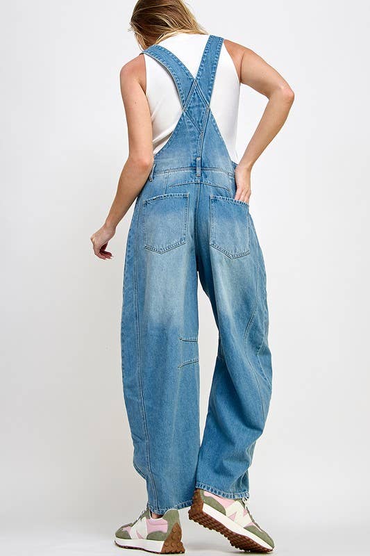 Barrel Leg Denim Overalls