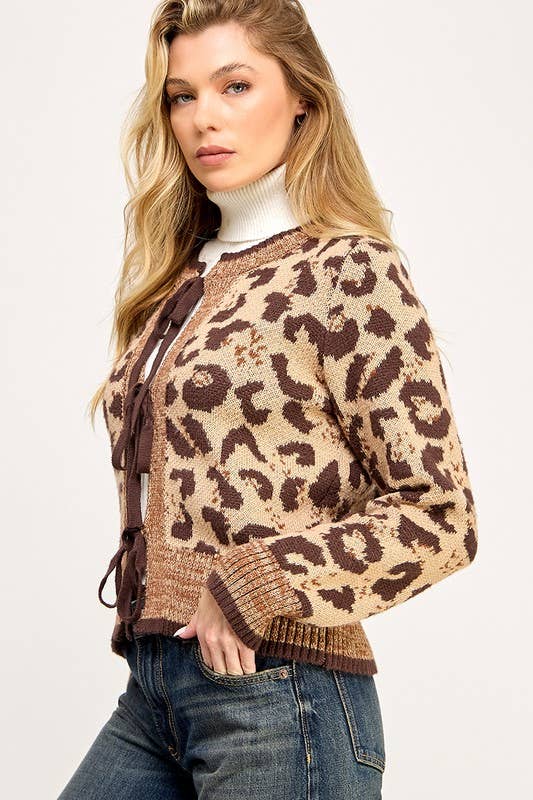 Leopard Tie Front Cardigan