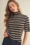Mock Neck Striped Top