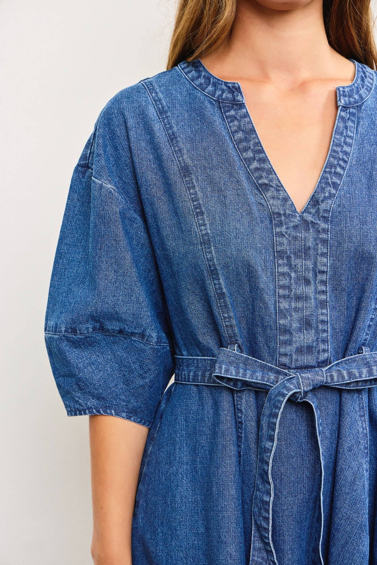 V-Neck Tie Denim Dress