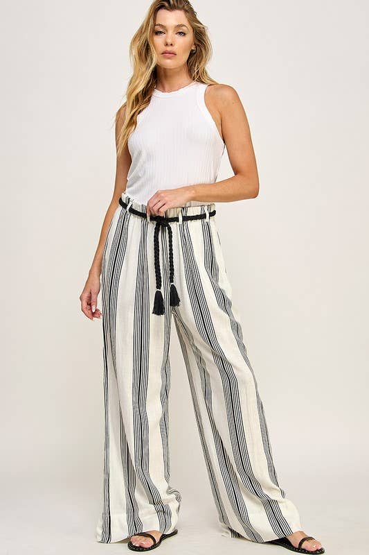 Striped Belt Detail Pants