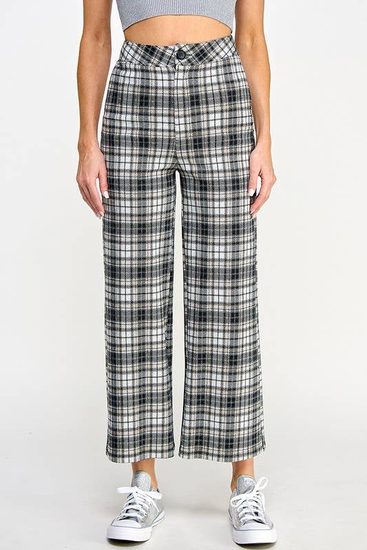 Plaid Wide Leg Cropped Pants