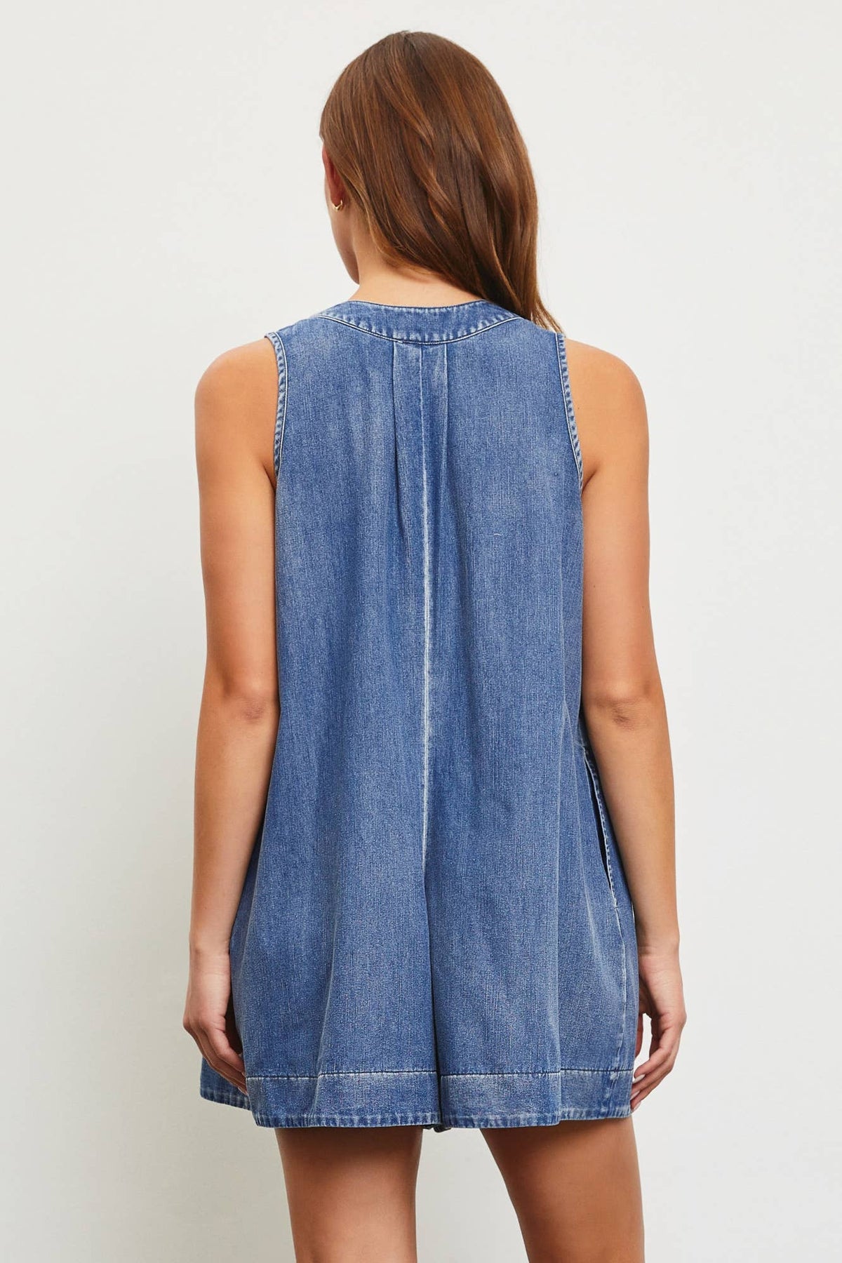 Pleated Tie Denim Romper