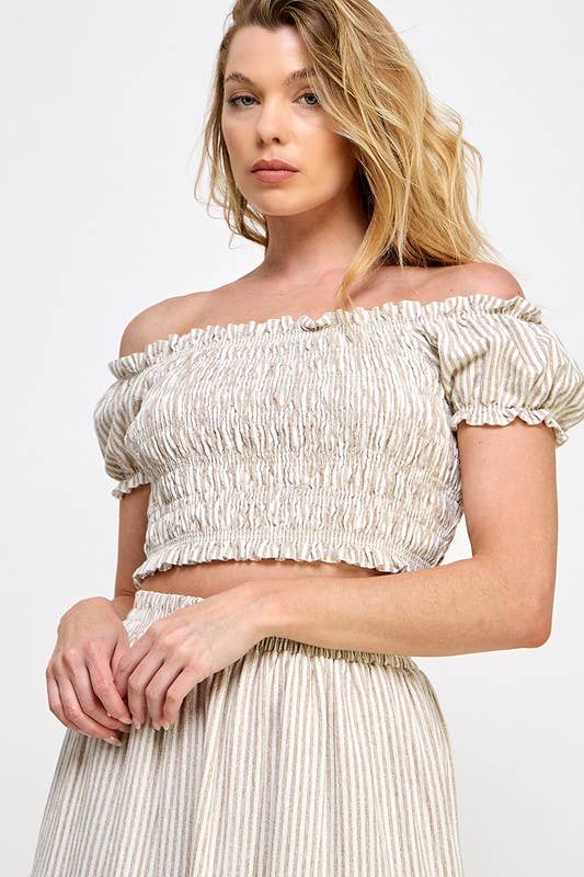 Off-The-Shoulder Cropped Smocked Top