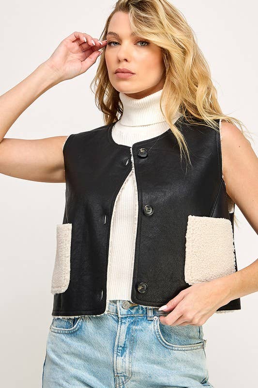 Faux Leather Fur Vest