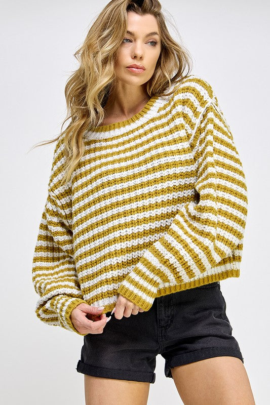 Striped Cropped Knit Sweater Top