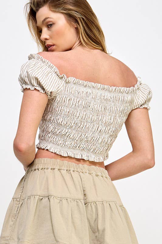 Off-The-Shoulder Cropped Smocked Top