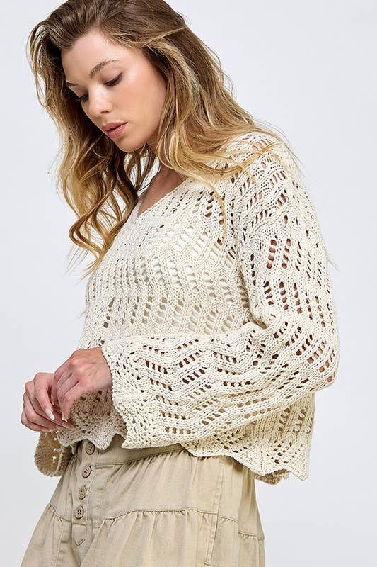 Pullover V-Neck Crochet Top