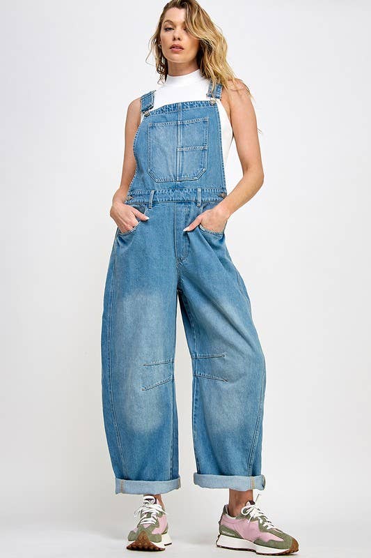 Barrel Leg Denim Overalls