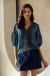 Sabrina Embroidered Denim Top
