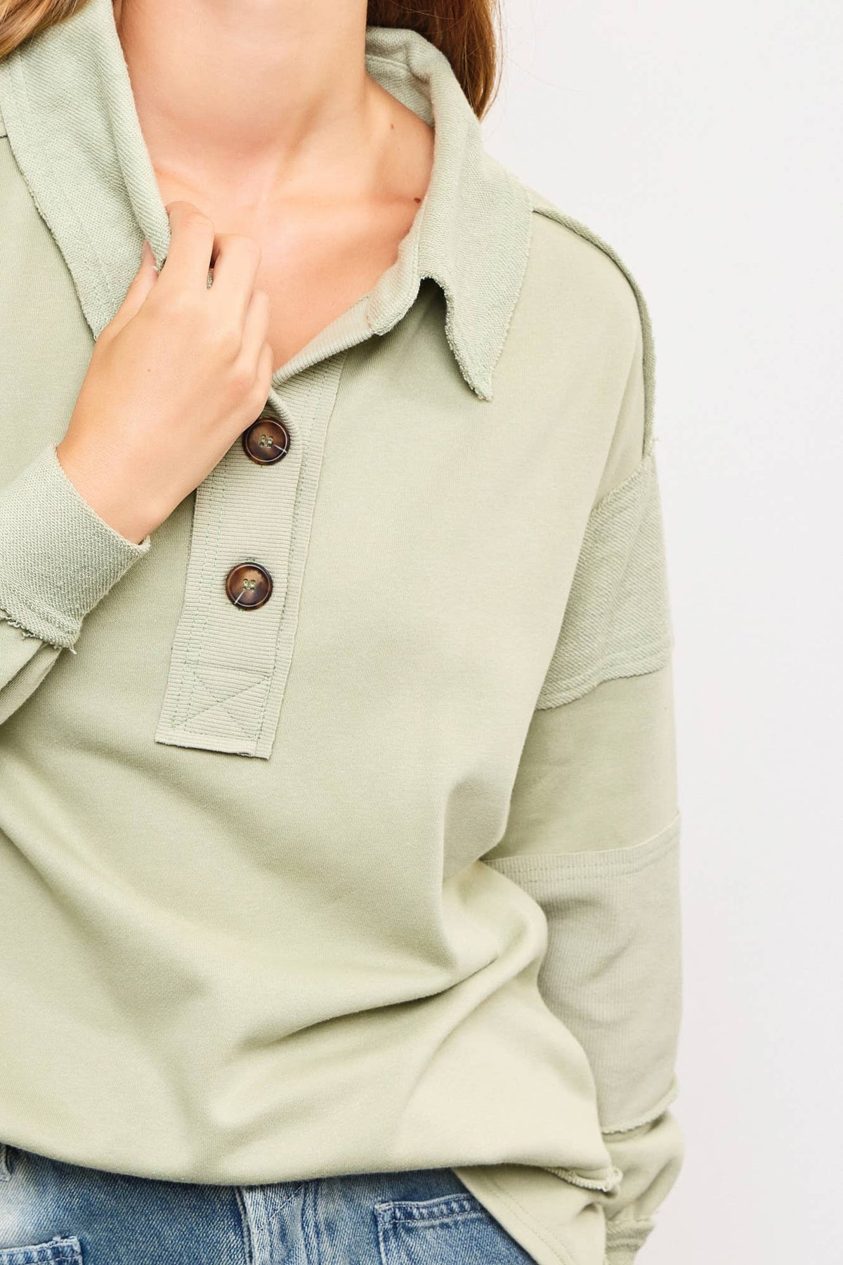 Quarter Button Up Detail Top