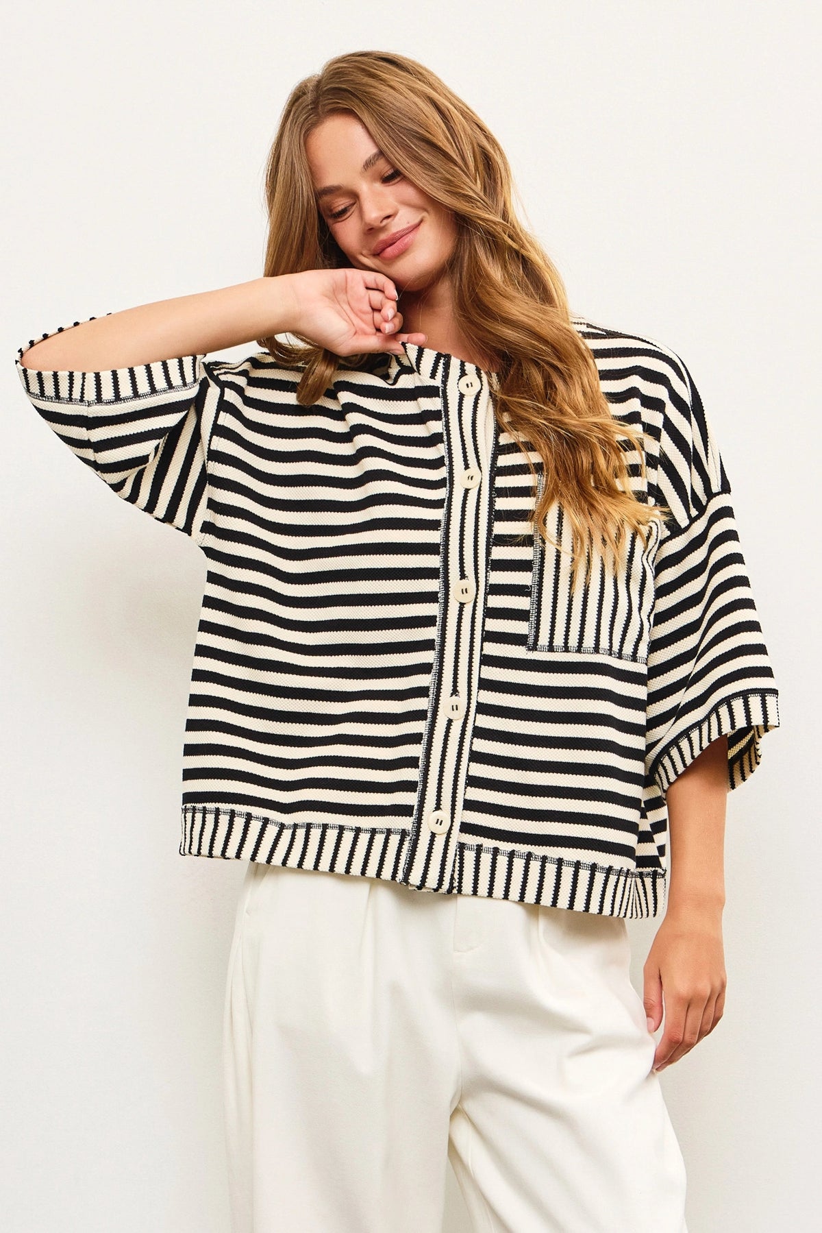 Mixed Stripe Button Down Top