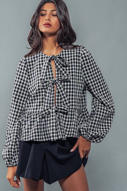 Gingham Bow Tie Top