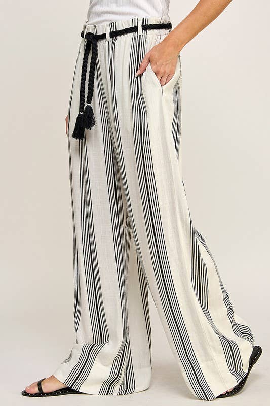 Striped Belt Detail Pants