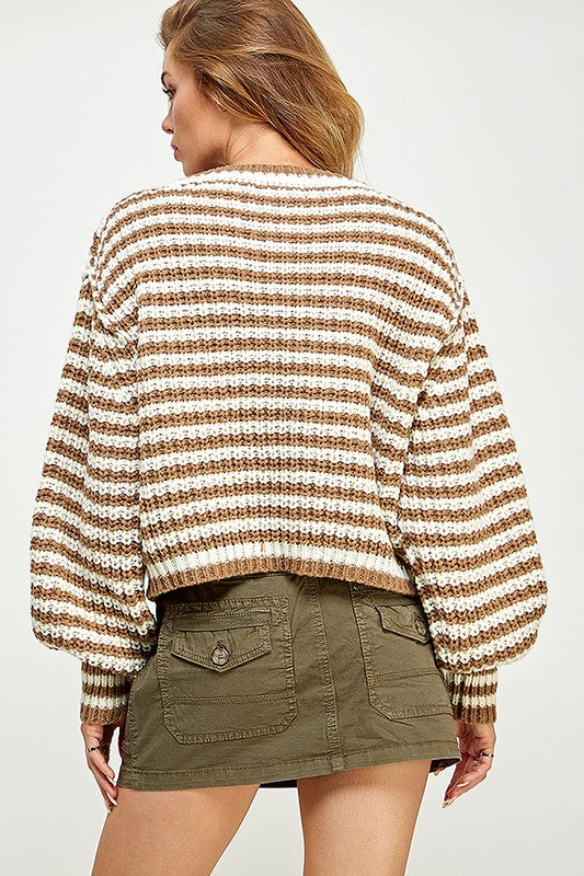 Striped Cropped Knit Sweater Top