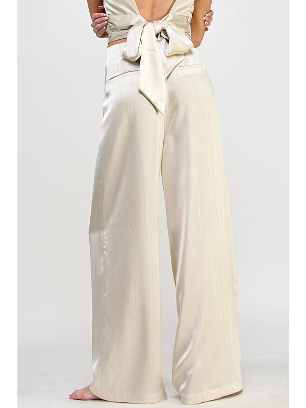 Wide Leg Pinstripe Satin Pants