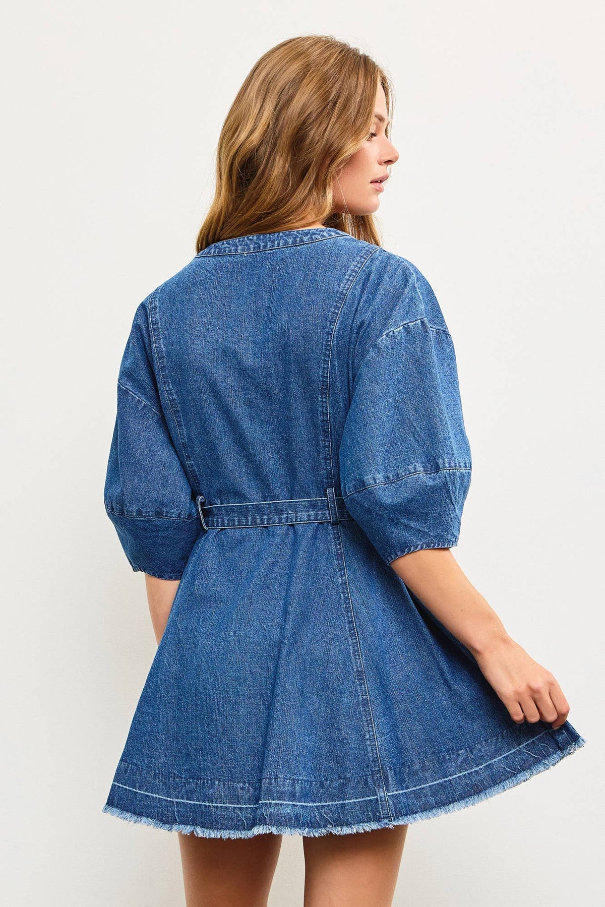 V-Neck Tie Denim Dress