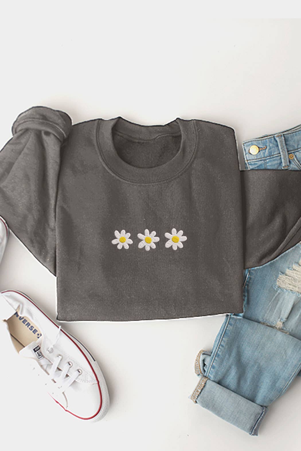 Daisies Embroidered Fleece Sweatshirt