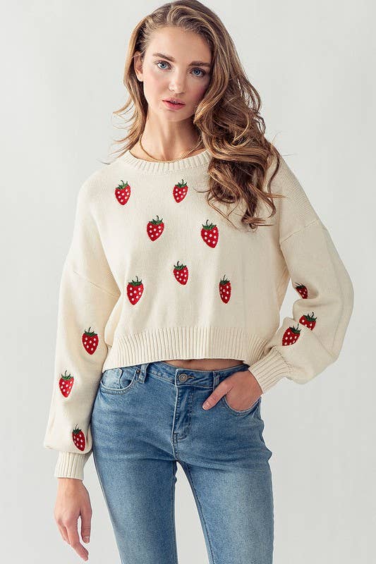 Strawberry Embroidered Sweater