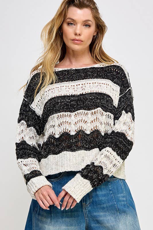 Open-Stitch Pullover Sweater