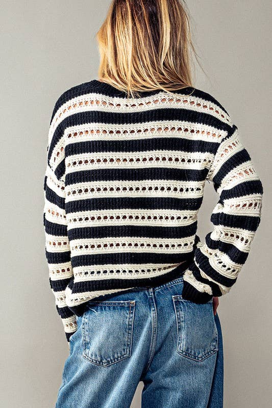 Striped Open Knit Sweater