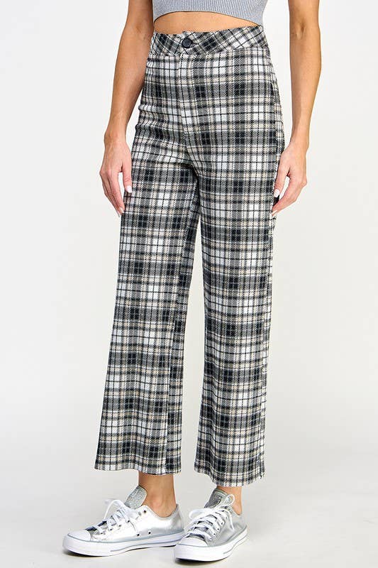 Plaid Wide Leg Cropped Pants