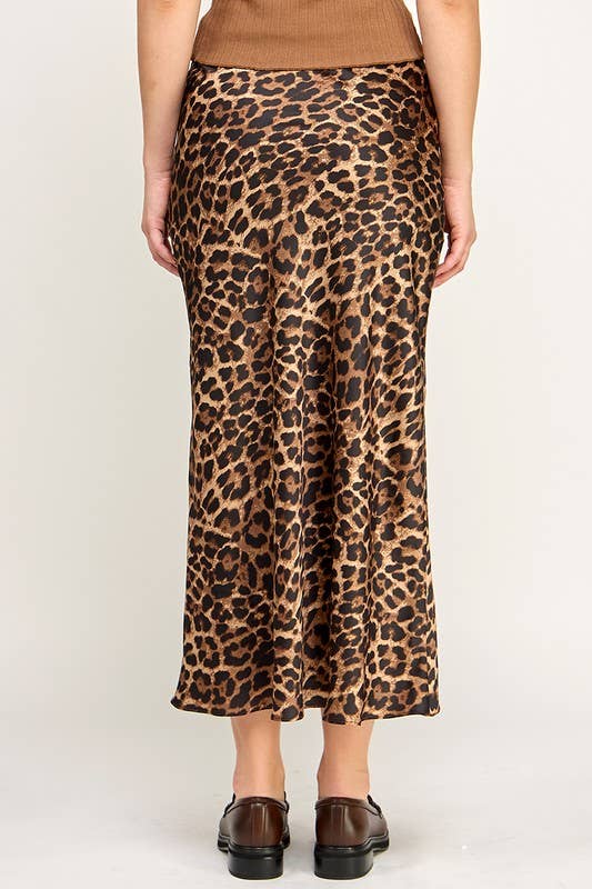 Leopard Satin Midi Skirt