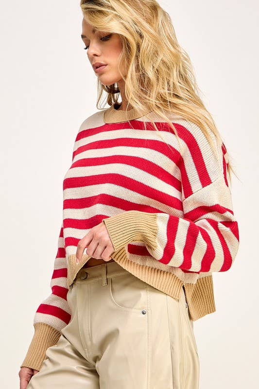 Easy Street Striped Crop Pullover