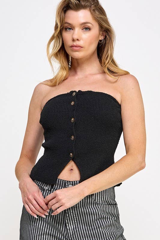 Knit Stretch Button Tube Top