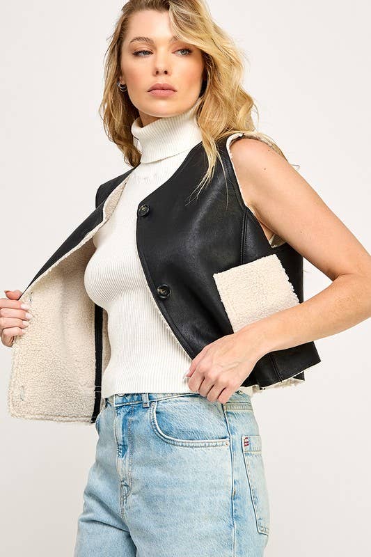 Faux Leather Fur Vest