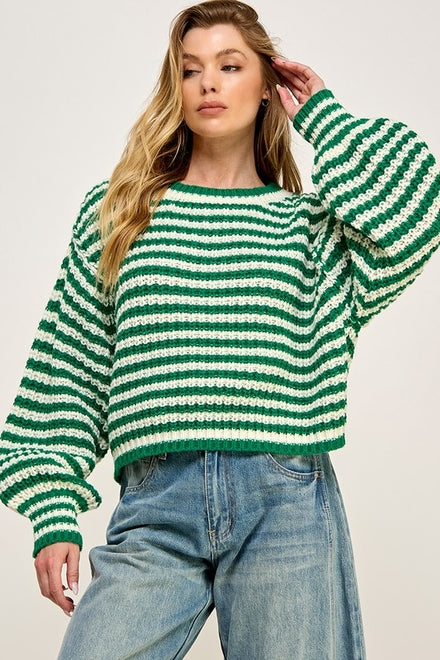 Striped Cropped Knit Sweater Top