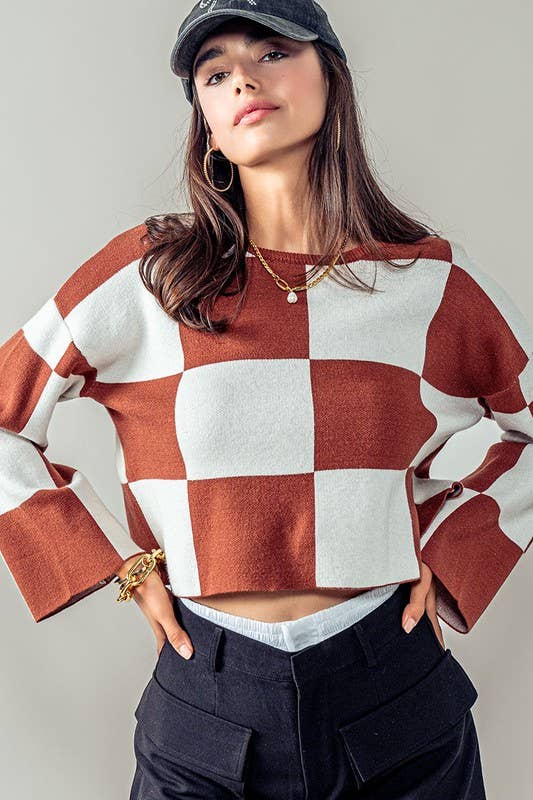 Checkered Cropped Sweater