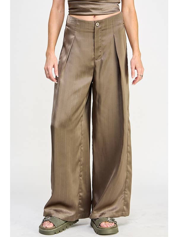 Wide Leg Pinstripe Satin Pants