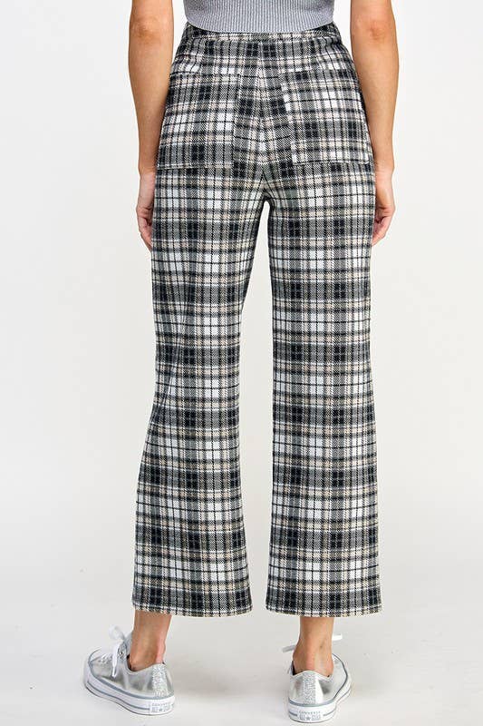 Plaid Wide Leg Cropped Pants