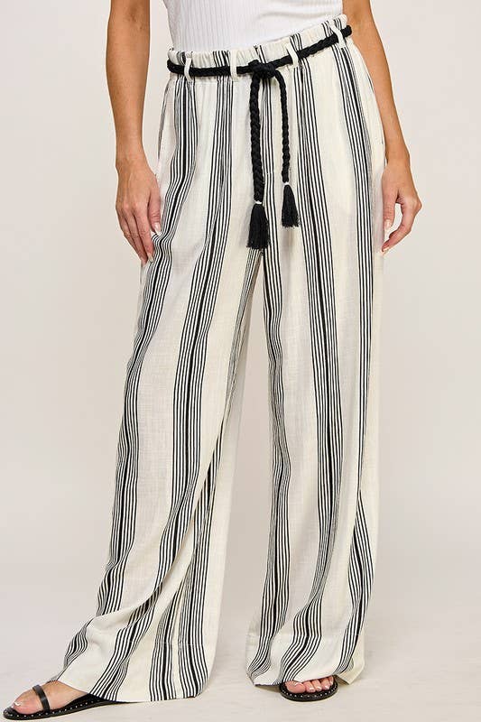 Striped Belt Detail Pants