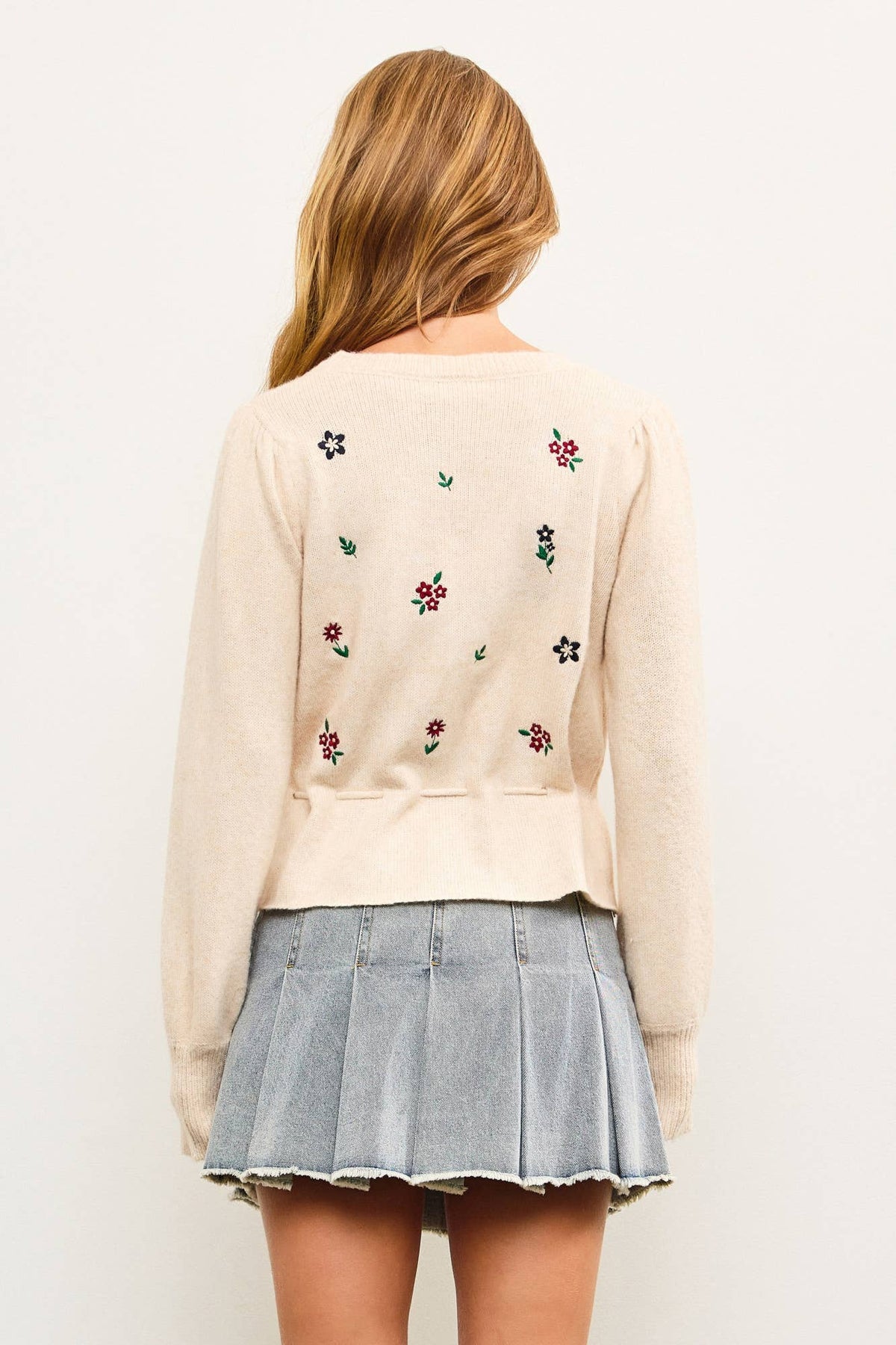 Embroidered Flower Tie Waist Sweater