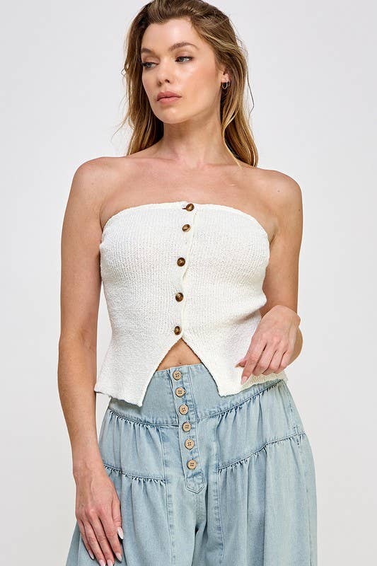 Knit Stretch Button Tube Top