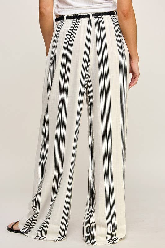 Striped Belt Detail Pants